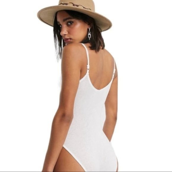 FREE PEOPLE Side of Sass Lace-Trim Cotton Bodysuit - White NWT - Picture 3 of 7